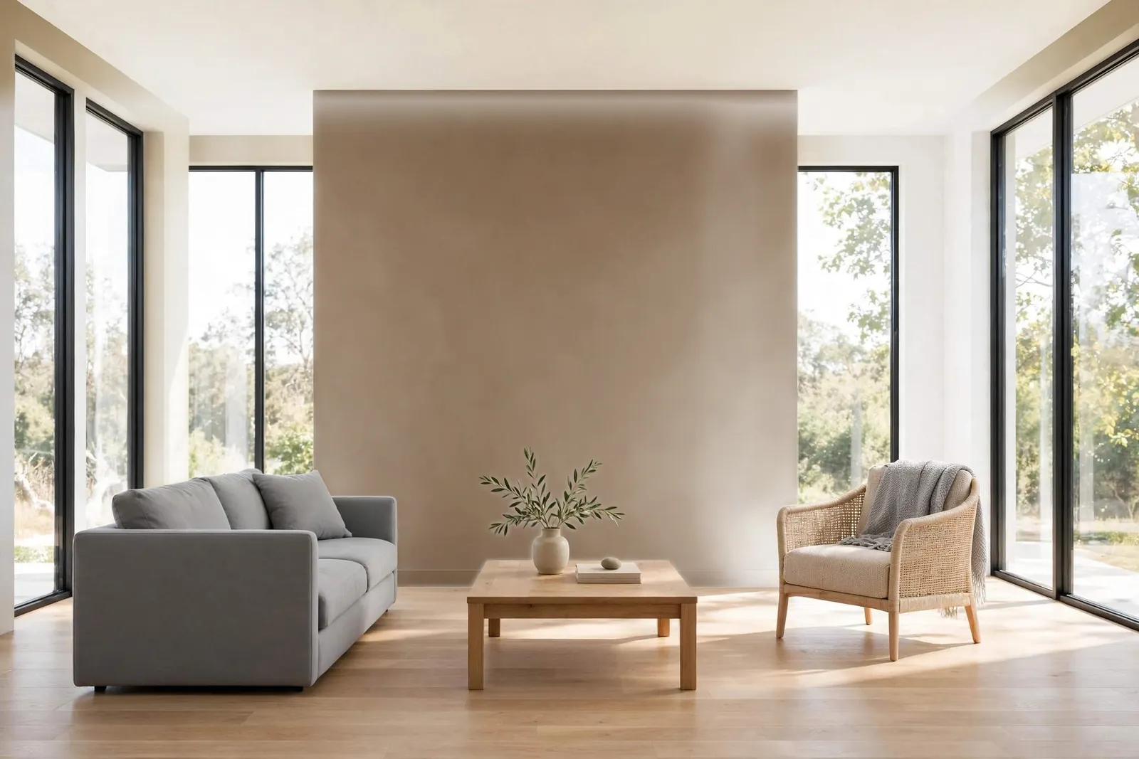 Living room repainted in Foothills Khaki (concept preview)